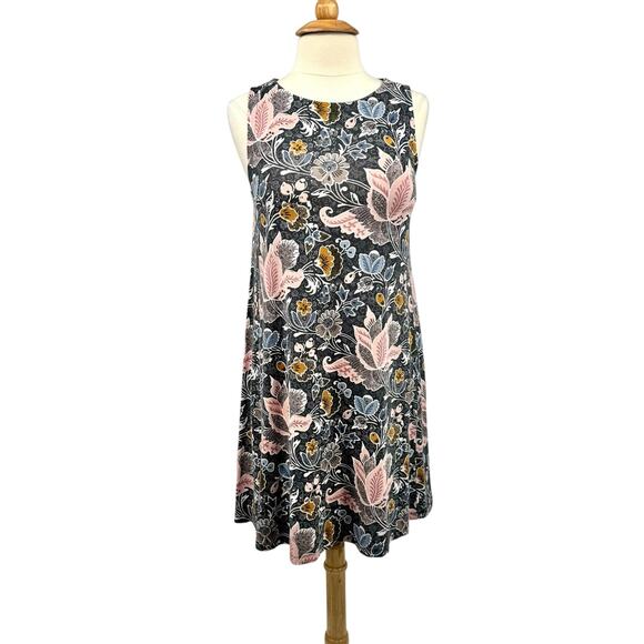 Loft Gray Blossom Sleeveless Swing Dress Medium Casual Pullover Rayon Blend - Picture 4 of 13